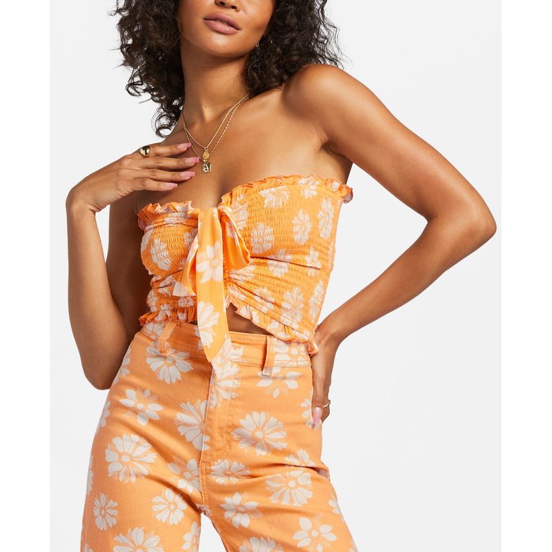 Juniors' So Extra Printed Smocked Tie-Front Cropped Bandeau Top